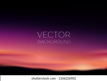 Vector illustration of realistic blurred landscape. Sunset and sunrise sea sky blurred background for your graphic design, banner, summer poster, presentation or website. Lighting night.