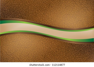 Vector illustration of realistic brown leather in a curved wave shape with a green trim. Transparency effects used (multiply and soft light).