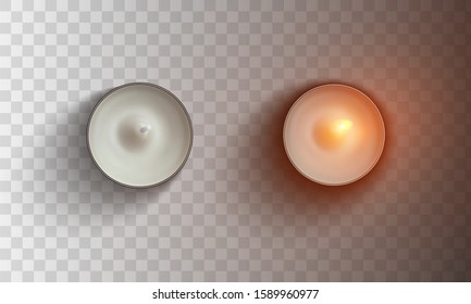 Vector illustration, realistic candles on a transparent background. Elements for a festive romantic design.