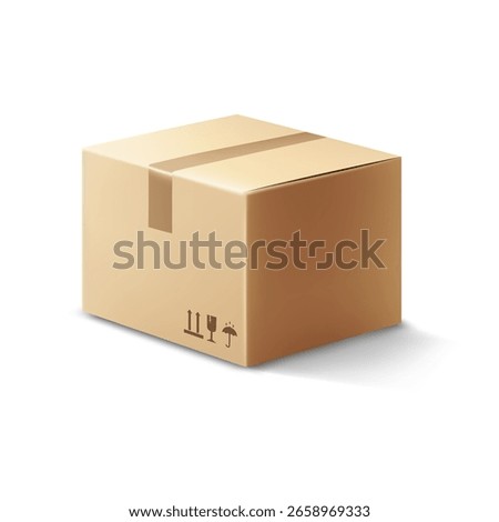 Vector illustration of realistic closed cardboard box isolated on white background. Perfect for packaging design, delivery concepts, logistics, and e-commerce projects. 