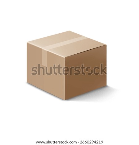 Vector illustration of realistic closed cardboard box isolated on white background. For packaging design, delivery concepts, logistics, and e-commerce projects. Easy to use in print and web design.