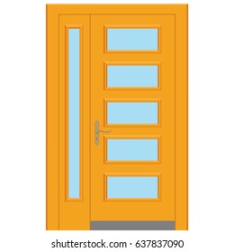 Vector illustration realistic closed yellow front door isolated on white background. Modern, elegant doors for houses and buildings  in flat design style . 