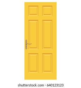 Vector illustration realistic closed yellow front door isolated on white background. Modern, elegant doors for houses and buildings  in flat design style . 