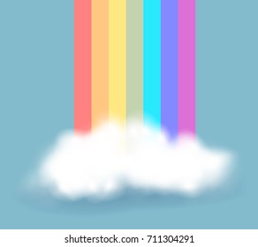 Vector illustration of realistic cloud with shadow and part of the rainbow arc on blue sky background. Weather design concept with cloud and rainbow for web, site, poster