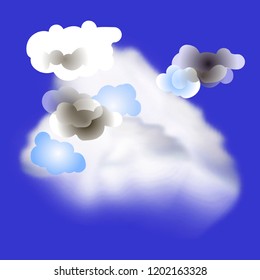 Vector illustration of realistic clouds and cartoon clouds on a blue sky background. Design elements for creating weather, a natural phenomenon. All layers and groups are organized for easy editing.