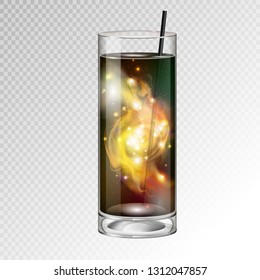 Vector illustration of realistic cocktail glass with space background inside
