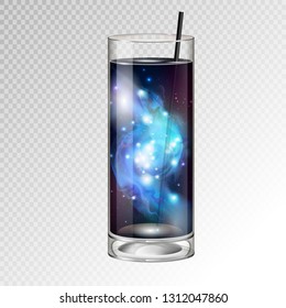 Vector illustration of realistic cocktail glass with space background inside