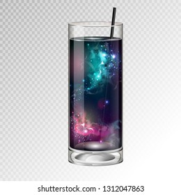 Vector illustration of realistic cocktail glass with space background inside