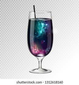 Vector illustration of realistic cocktail glass with space background inside