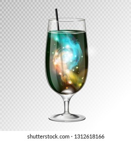Vector illustration of realistic cocktail glass with space background inside