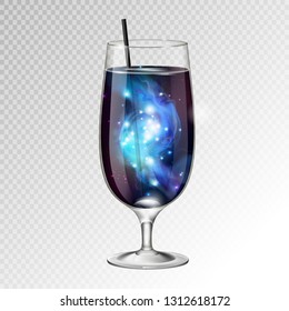 Vector illustration of realistic cocktail glass with space background inside