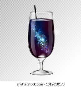 Vector illustration of realistic cocktail glass with space background inside