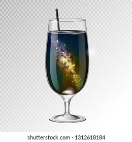 Vector illustration of realistic cocktail glass with space background inside
