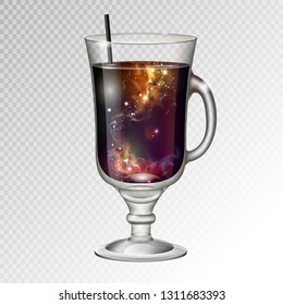 Vector illustration of realistic cocktail irish coffee glass with space background inside