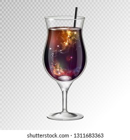 Vector illustration of realistic cocktail pina colada glass with space background inside