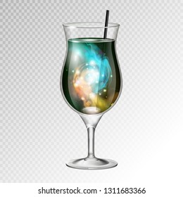 Vector illustration of realistic cocktail pina colada glass with space background inside