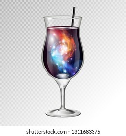 Vector illustration of realistic cocktail pina colada glass with space background inside