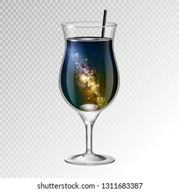 Vector illustration of realistic cocktail pina colada glass with space background inside