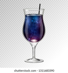 Vector illustration of realistic cocktail pina colada glass with space background inside