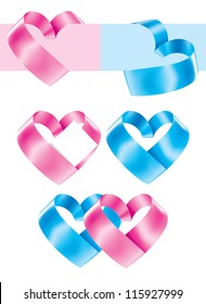 Vector illustration of realistic color ribbon hearts