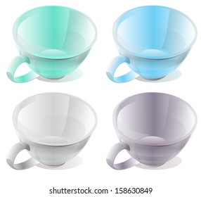 vector illustration of realistic colorful empty tea cups mock ups