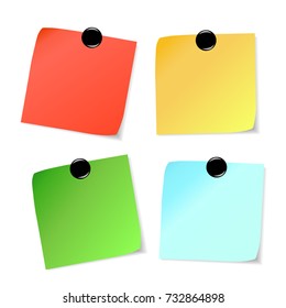 A vector illustration - realistic colorful empty sheet of little notice paper with a magnet. Everyone is isolated so you don't have tu use them all if you want.