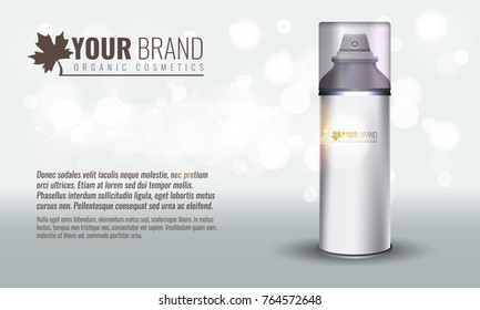 Vector illustration of Realistic cosmetic bottle for men with transparent cap with bokeh bubbles. Illustrated vector.