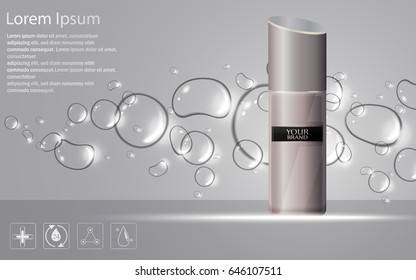 Vector illustration of Realistic cosmetic bottles with bubbles