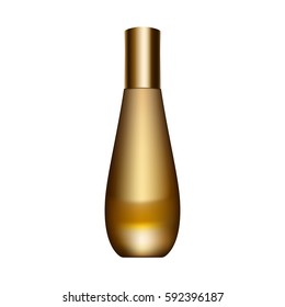 Vector illustration of Realistic cosmetic Gold parfume bottle isolated on white background. Template For Mock up Your Design.