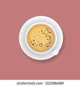 Vector illustration of realistic cup of coffee with foam and bubbles 