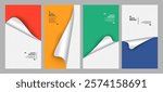 Vector illustration. Realistic curled glossy paper with rounded corners. Colorful backgrounds set. Folded sticker elements for social networks stories, flyers, vouchers, coupons, photo frame, leaflet