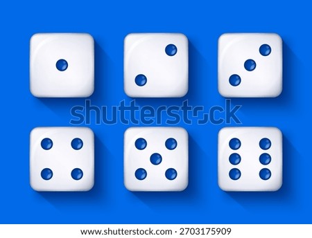 Vector illustration of realistic D6 dice showing all sides. 3d six-sided cubes with numbered faces. Perfect for board games, casino, gaming, and educational projects.