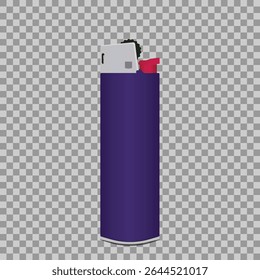 Vector illustration of a realistic dark purple disposable lighter with red ignition button on transparent background