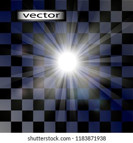 Vector illustration of realistic daylight, the sun shines brightly many iridescent rays isolated on a transparent background