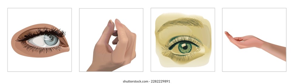 vector illustration and realistic design of human body parts, hands and eyes