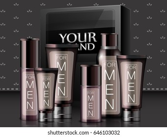 Vector illustration of  Realistic different types of cosmetic with package box