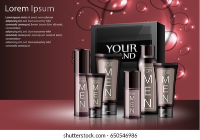 Vector illustration of Realistic different types of cosmetic with package box