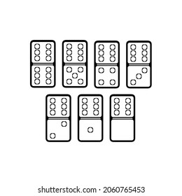Vector illustration of realistic domino full set isolated on transparent background. Dominoes bones art design. Abstract concept 7 pieces for game graphic element. Serial number six card.