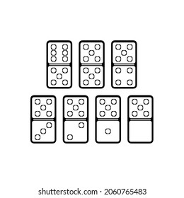 Vector illustration of realistic domino full set isolated on transparent background. Dominoes bones art design. Abstract concept 7 pieces for game graphic element. Serial number five card.
