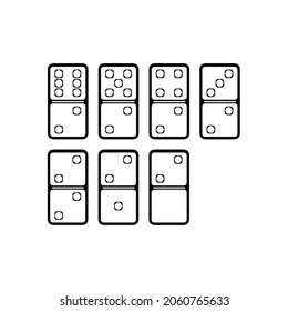 Vector illustration of realistic domino full set isolated on transparent background. Dominoes bones art design. Abstract concept 7 pieces for game graphic element. Serial number two card.