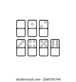 Vector illustration of realistic domino full set isolated on transparent background. Dominoes bones art design. Abstract concept 7 pieces for game graphic element. Serial number zero card.