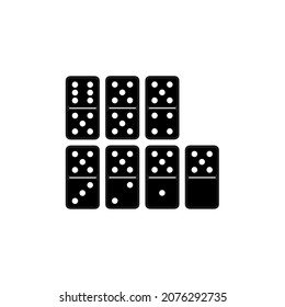 Vector illustration of realistic domino full set isolated on transparent background. Dominoes bones art design. Abstract concept 7 pieces for game graphic element. Serial number five card.
