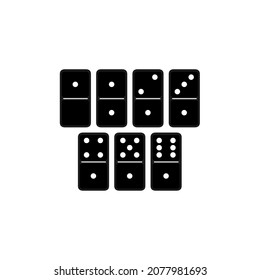 Vector illustration of realistic domino full set isolated on transparent background. Dominoes bones art design. Abstract concept 7 pieces for game graphic element. Serial number one card.