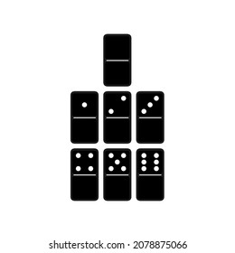 Vector illustration of realistic domino full set isolated on transparent background. Dominoes bones art design. Abstract concept 7 pieces for game graphic element. Serial number zero card.