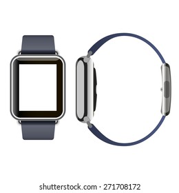 Vector illustration of realistic electronic watch isolated on white background. Full face and frontal. Mockup.