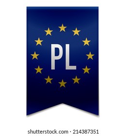 Vector illustration of a realistic EU flag with the country poland - PL.