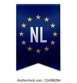 Vector illustration of a realistic EU flag with the country netherlands - NL.