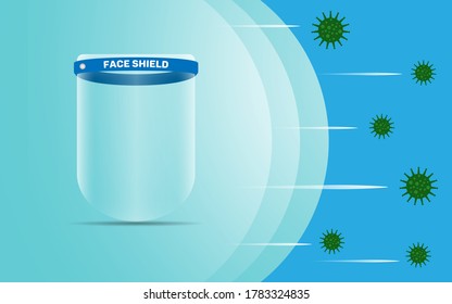 Vector illustration of realistic face shield medical protection from corona viruses or covid 19 on blue background. health protection from viruses vector eps 10.