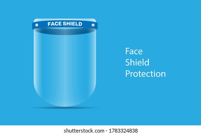 Vector illustration of realistic face shield medical protection from corona viruses or covid 19 on blue background. health protection from viruses vector eps 10.