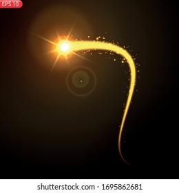 Ilustración vectorial del cometa de caída realista. Fondo transparente aislado. Estrella fugaz, meteorito. Meteorita con cola